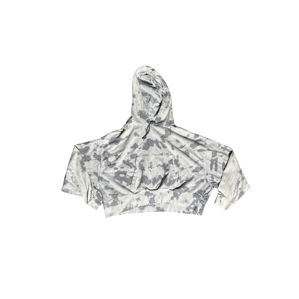 Nike Womens Tie Dye Cropped Hoodie Grey White Relaxed Fit Sweatshirt Size M